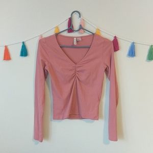 New Long Sleeve V Neck Ruched Blush Top Size S